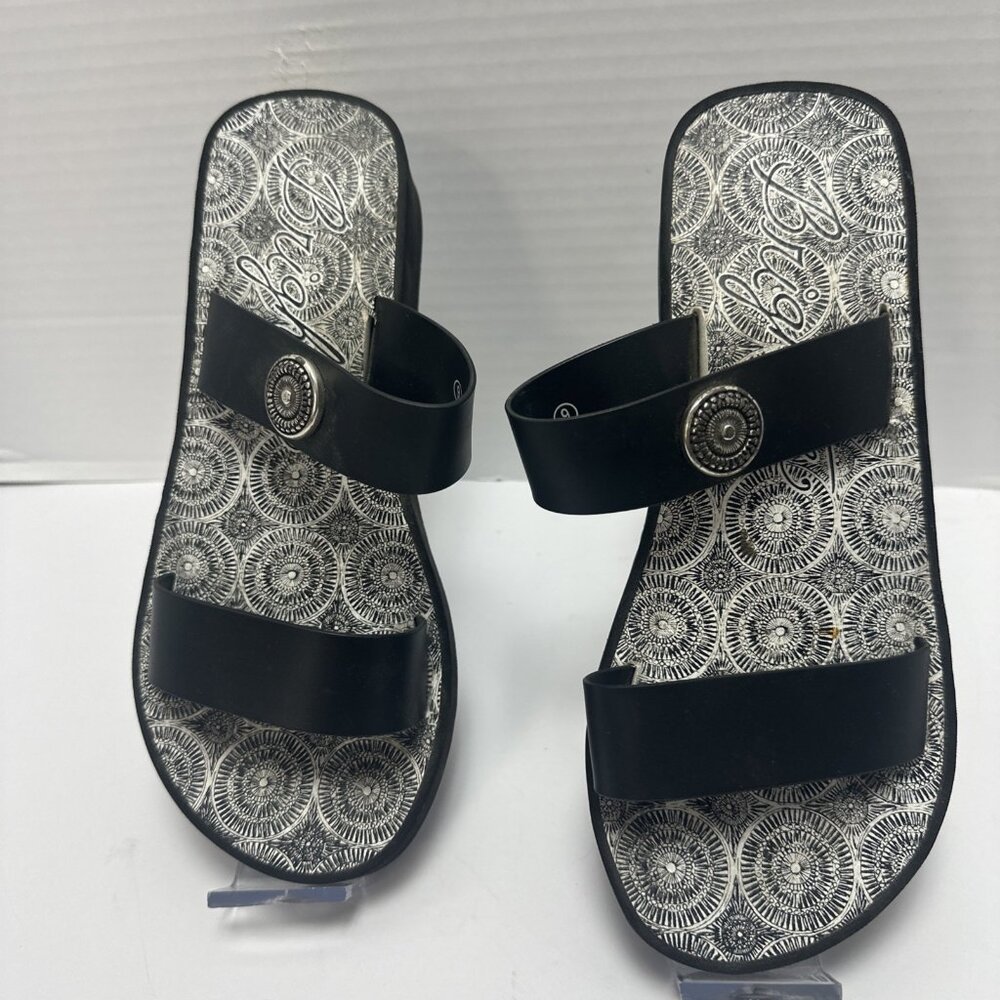 Brighton Women's Black Sandals Size 9 Slip on Double Strap Leather Boho
